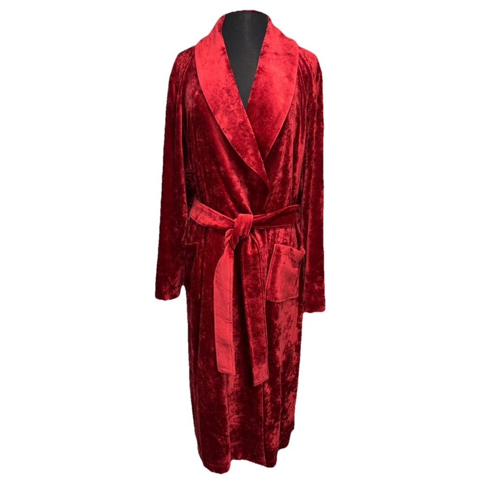 NEW Blue Sky Velvet Shawl Collar Robe Size XXL-XXXL Burgundy Belted Pockets Long